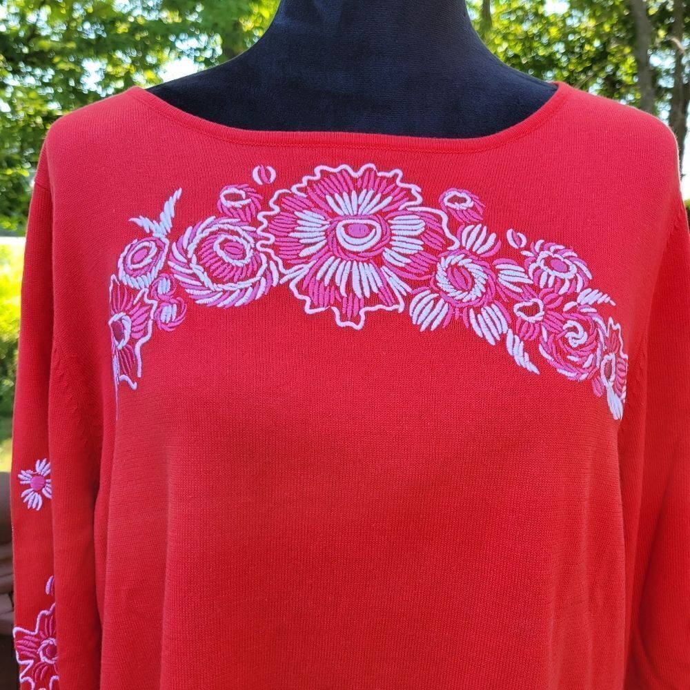 NEW Bob Mackie Wearable Art Floral Print Long Sleeve Tunic Top Size L